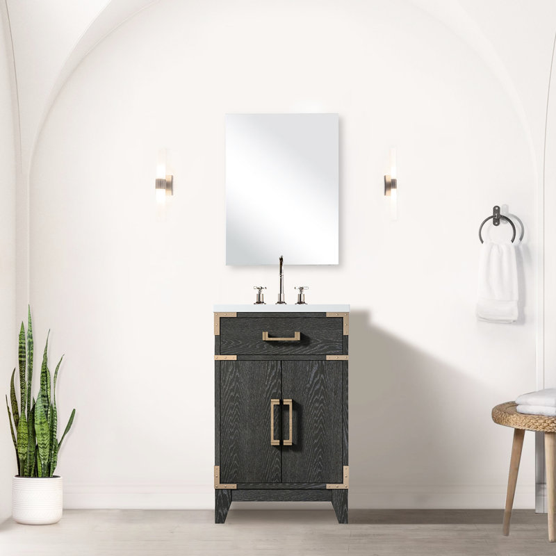 18 po Meuble-lavabo simple en chêne noir avec miroir 20 po