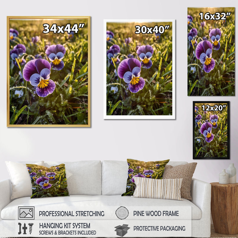 «Mauve, jaune, nature, pensées, V», sur toile, H 40 po x l 30 po x P 1,5 po, Cadre simple noir