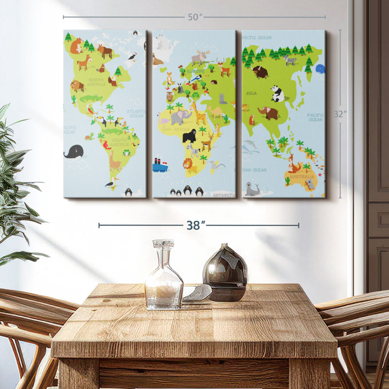 «World Map For Kids» sur, H 32 po x l 50 po x P 1,25 po