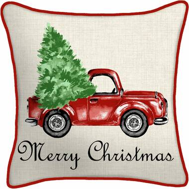 Red Truck with Tree Christmas Accent Pillow