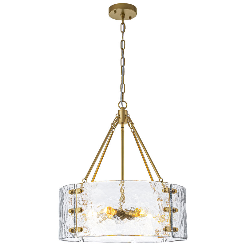 5-light Drum Chandeliers With Textured Glass , Gold