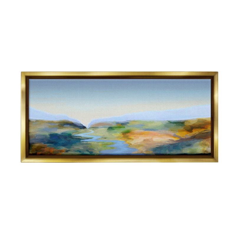 Abstract Winding Stream Wall Art by Michael Tienhaara, Cadre flottant métallique doré, H 14 po x l 31 po