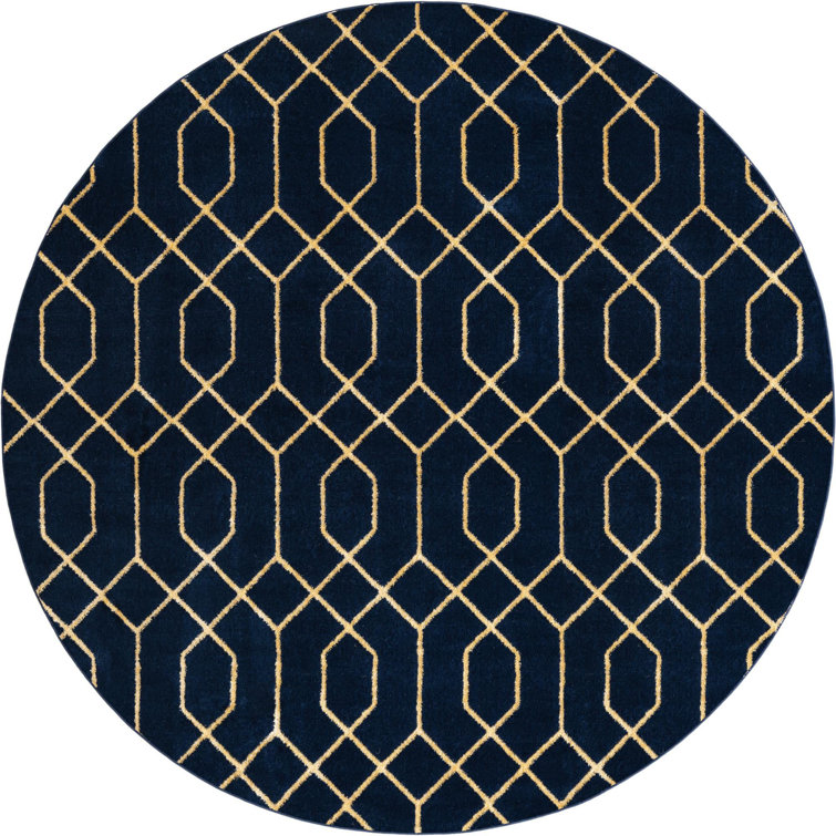 Glam Navy Blue Gold Area Rug
