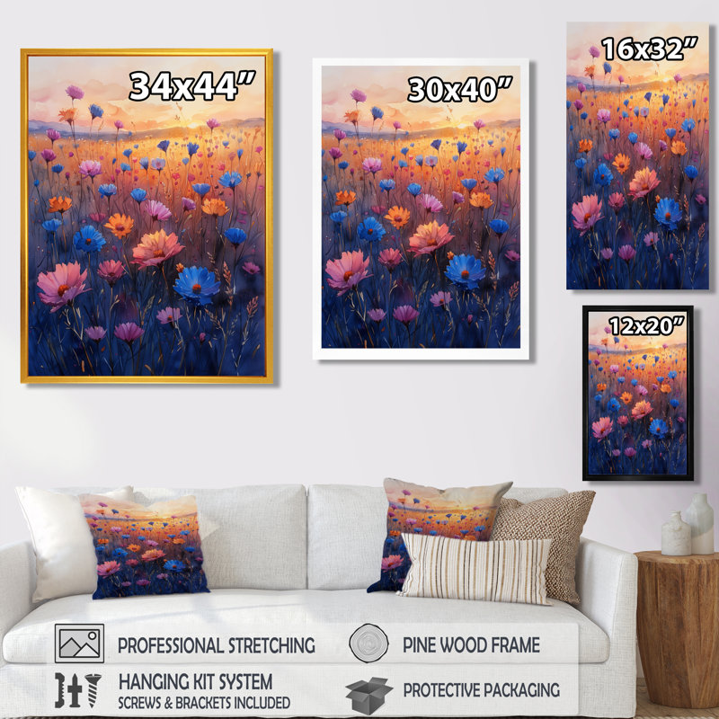 Bleu bleu, bleuet et bleuet Summer Breeze - Art mural bleuets, Toile tendue, H 40 po x l 30 po x P 1,5 po
