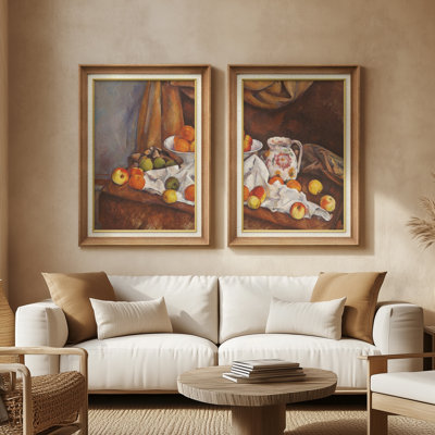«Cezanne Style Fruit Still Life Table Arrangement Classic», ensemble de 2 reproductions d'art encadrées de qualité supérieure sur papier