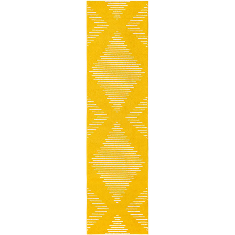 Tapis géométrique jaune en polypropylène tissé à la machine, Tapis de couloir 2 pi 7 po x 10 pi
