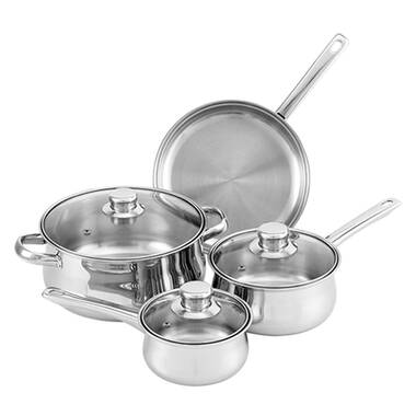 AMOTA TIO Kitchen Cookware Sets 7-Piece Induction Stainless Steel Pots and  Pans Set Kitchenware Cooking Set with Lid Dishwasher Safe Silver