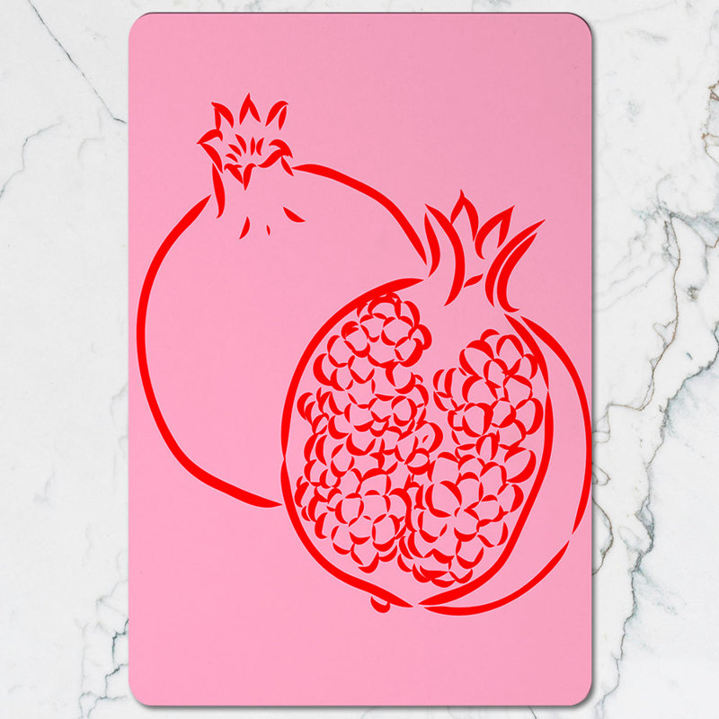 Placemat And Coaster Set 12 Pieces Pink Pomegranate Designer Artwork Exquisite Wood Bottom Finish