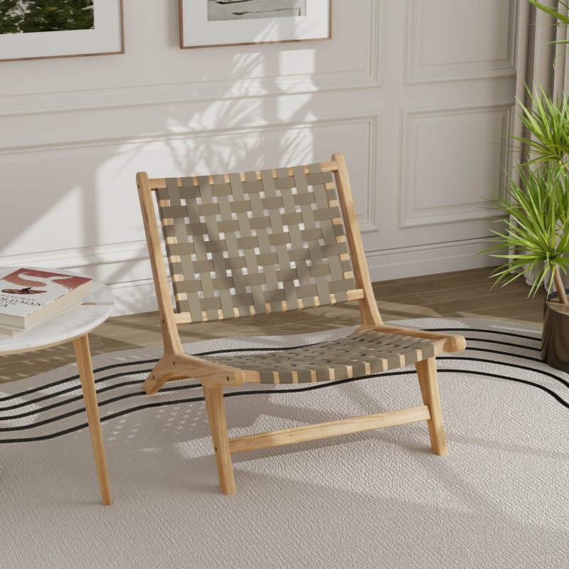 Chaise longue en bois de teck avec dossier tissé en nylon et siège confortable George Oliver, Brun