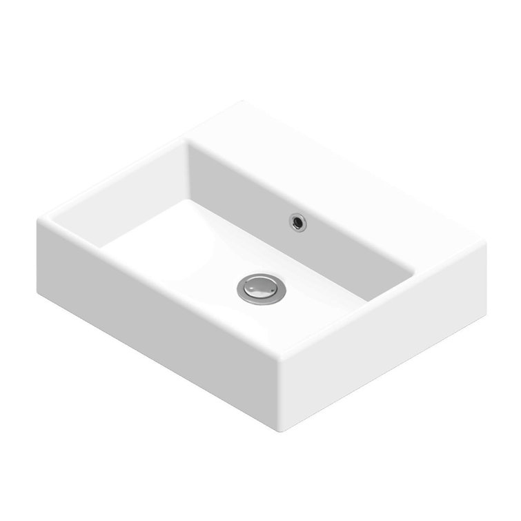 WS Bath Collections Quattro 16.5'' Matte White Ceramic Rectangular Bathroom Sink with Overflow