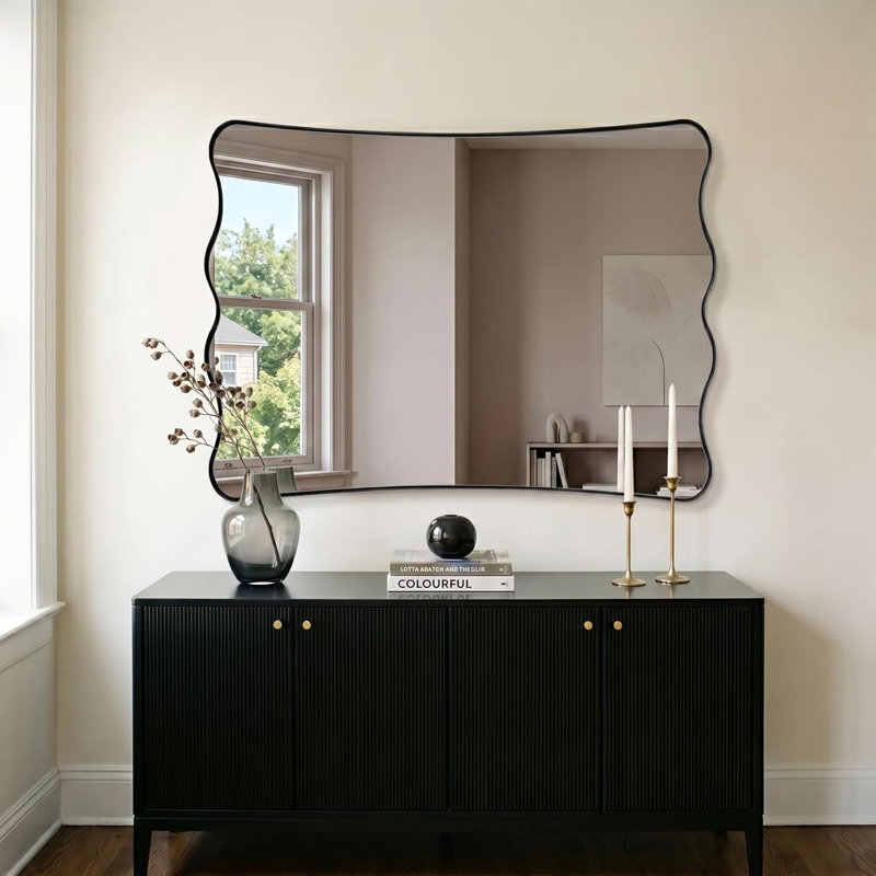 Miroir de salle de bain Contemporary Cadre en acier inoxydable, Noir mat, 36" x 24"