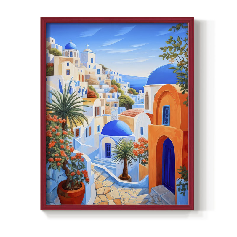 Oia Caldera II, reproduction encadrée - bois massif, H 15 po x l 12 po, Red