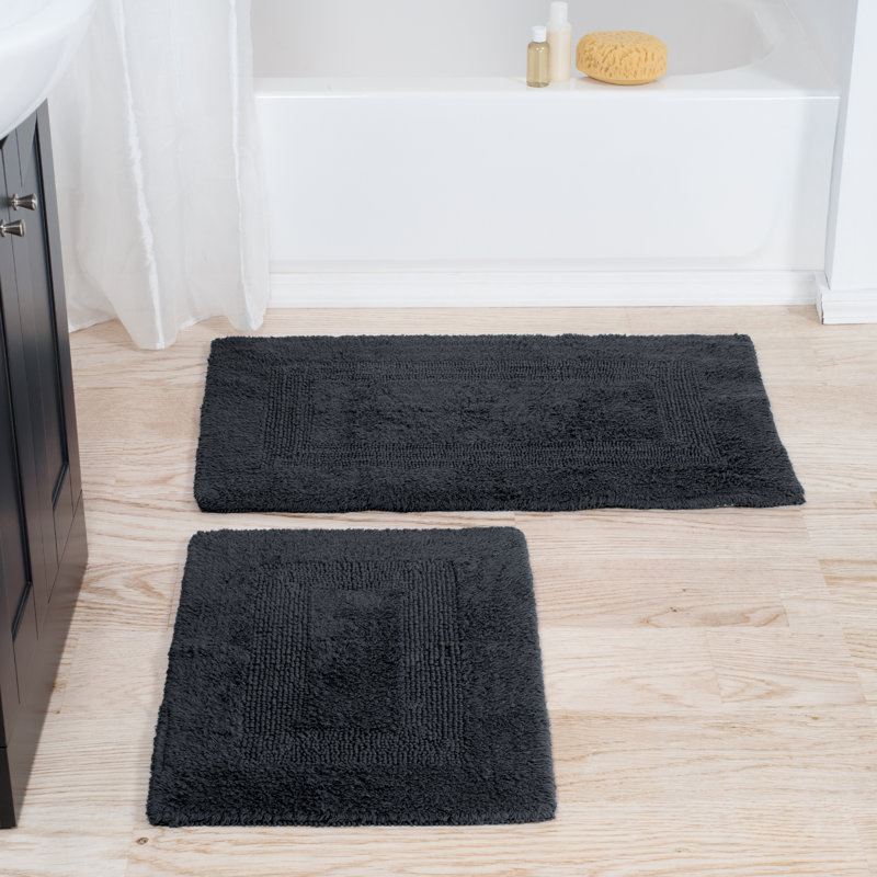 Marylee 2PC Cotton Bathroom Mat Set-Machine Washable Bath Mats for Bathroom, Kitchen, Laundry Room, Black