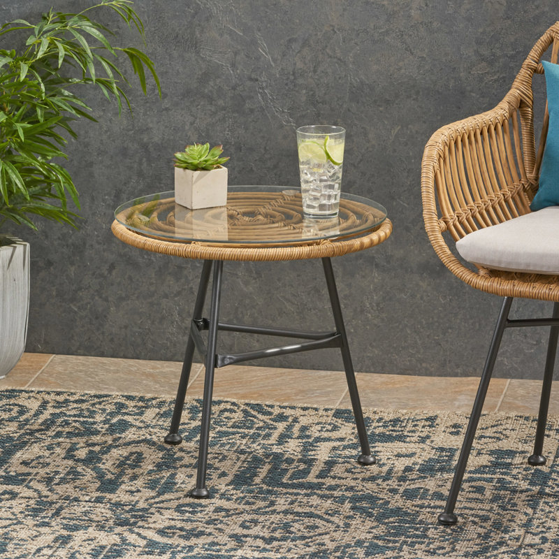 Side Table With Elegant Design Fashionable Outdoor Brown And Glass