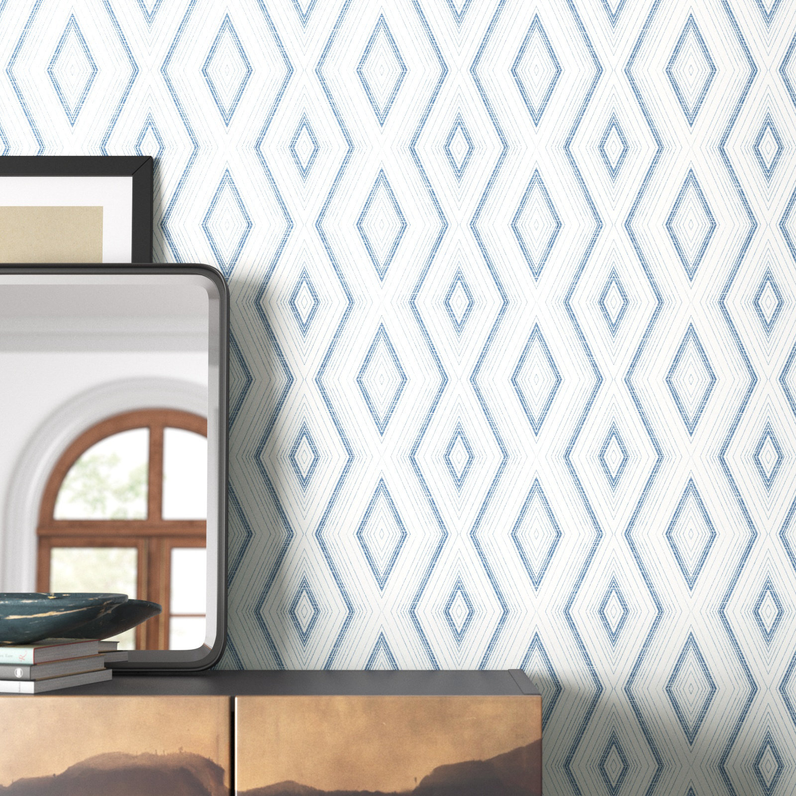 Evita Modern Geometric Wallpaper, Blue