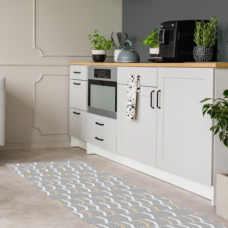 Tapis gris/jaune fait main, Tapis de couloir 2 pi x 8 pi