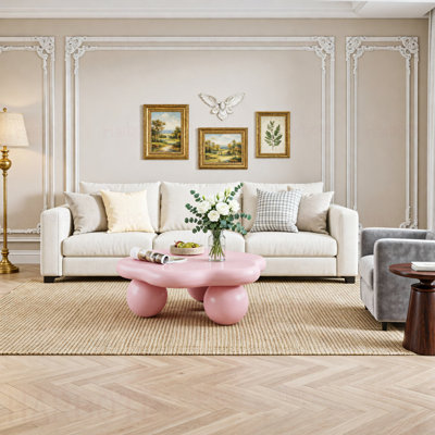 Table basse de 35 po en forme de nuage rose, table basse minimaliste en forme de pétale avec pieds sphériques, table de salon Macaron rose pour enfants et animaux de compagnie