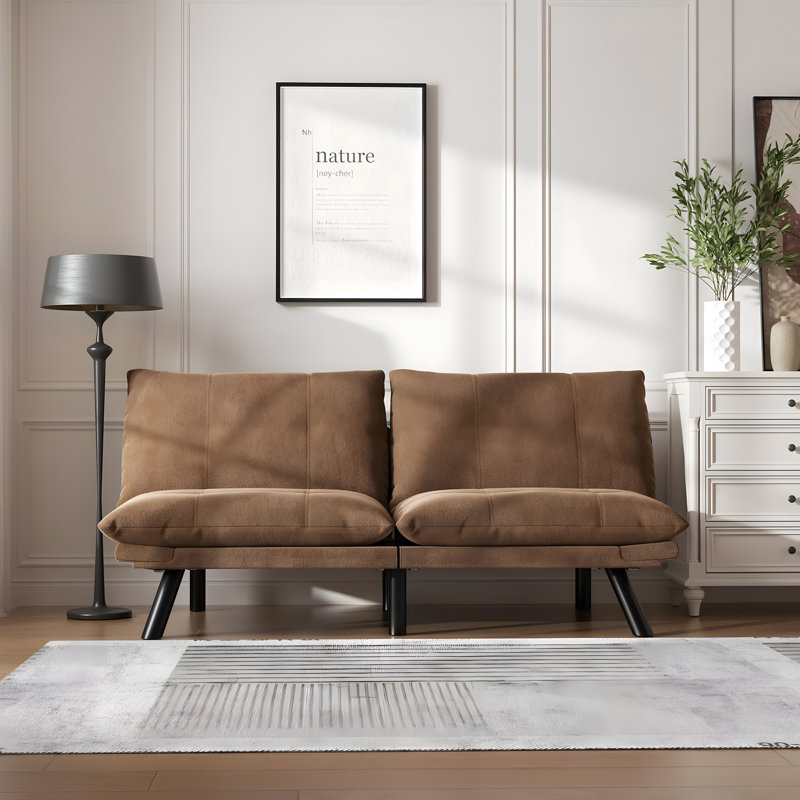 Convertible Folding Modern Sofa Bed, Brown Microfiber, 29.13'' H x 70.87'' W x 38.6'' D