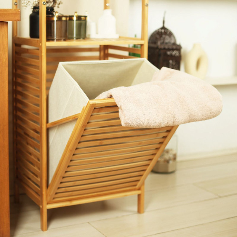 Froppi Wooden Washing Hamper Laundry Basket for Bathrooms L40.5 W33 H160 cm