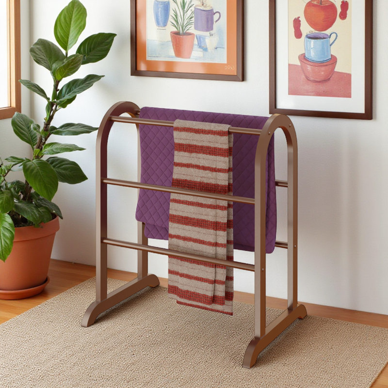 Dean Modern Solid Wood Quilt Rack in Brown Finish, 29.85'' H X 25.68'' W X 18.12'' D