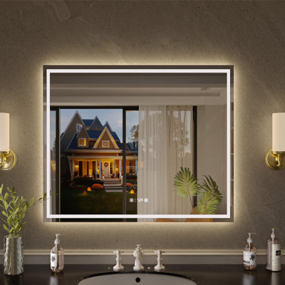 Flicker 42 in. W x 36 in. H Rectangular Frameless Anti-Fog LED Dimmable Wall Bathroom Vanity Mirror in Polished Crystal