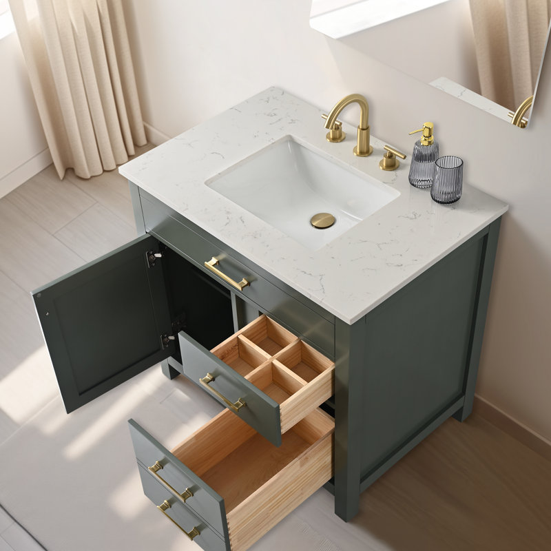 Trevor 36" W Single Vanity, Vintage Green/Brushed Gold