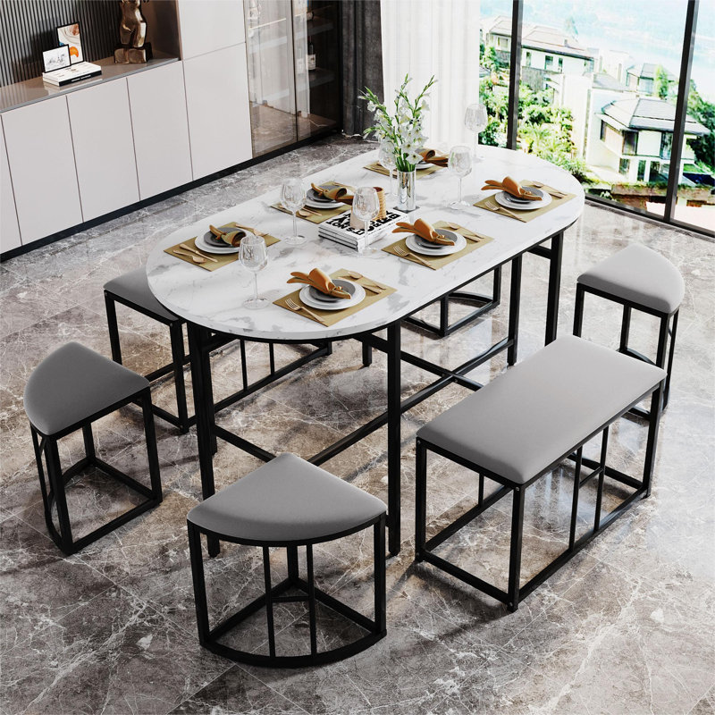 Ethelinda 6 - Person Dining Set, Black, Gray/Black
