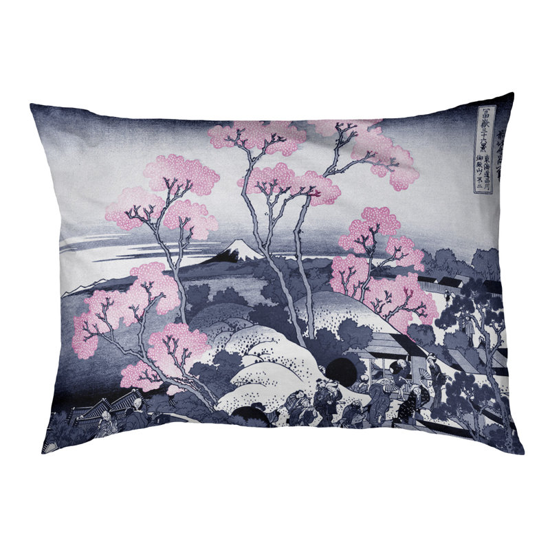 Coussin stylisé mountain fuji through the cerise Burkart, L 42 po x l 52 po, Rose / Noir