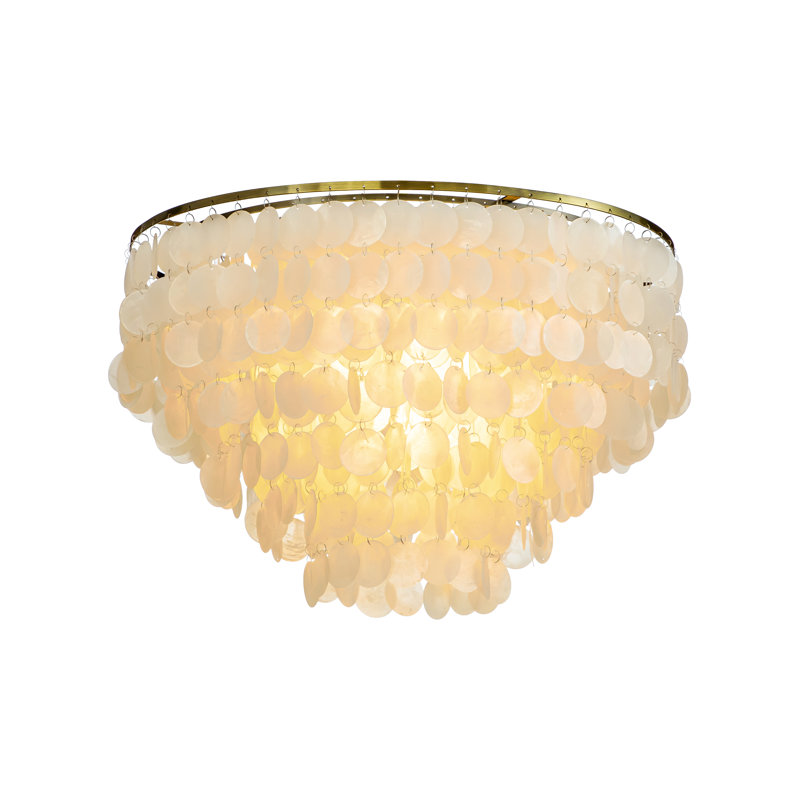 Adsett 6-Light Unique Coastal Natural Round Capiz Shell Flush Mount Ceiling