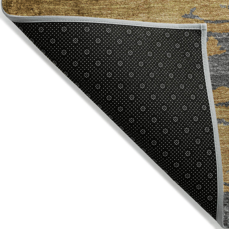 Tapis intérieur lavable abstrait doré et gris 10 pi x 14 pi