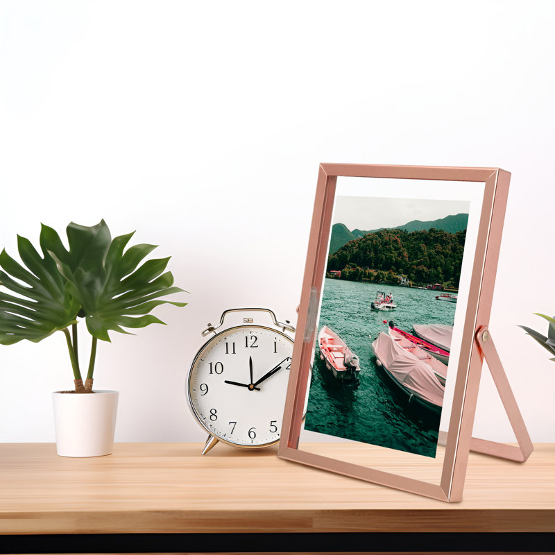 Floating Metal Frame with Real Glass, 6" x 8", Rose Gold