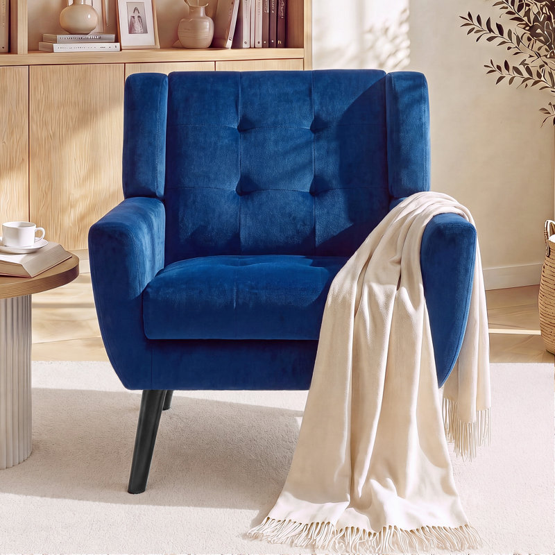 Fauteuil d'appoint Bolanle, Velours bleu royal