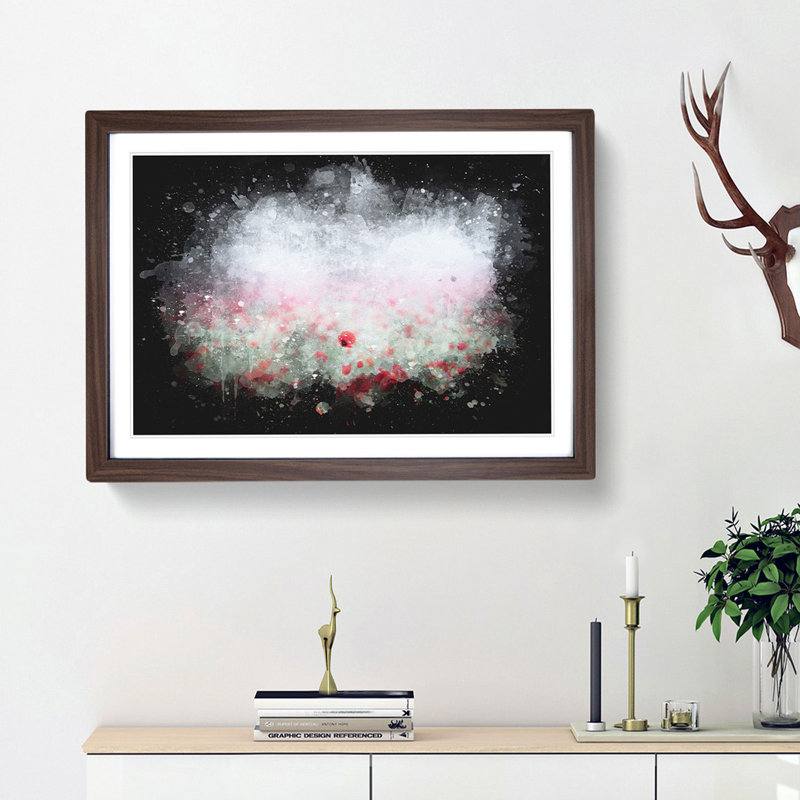 Red Poppy Field In Italy - Picture Frame Graphic Art, 62cm H x 87cm W x 2cm D, Walnut Framed