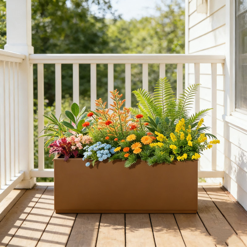 Metal Planters Box– Rectangular Large Brown Planter for Outdoor Plants and Garden Use,Sleek Planter Box with Drainage Holes ,Vegetables and Flowers