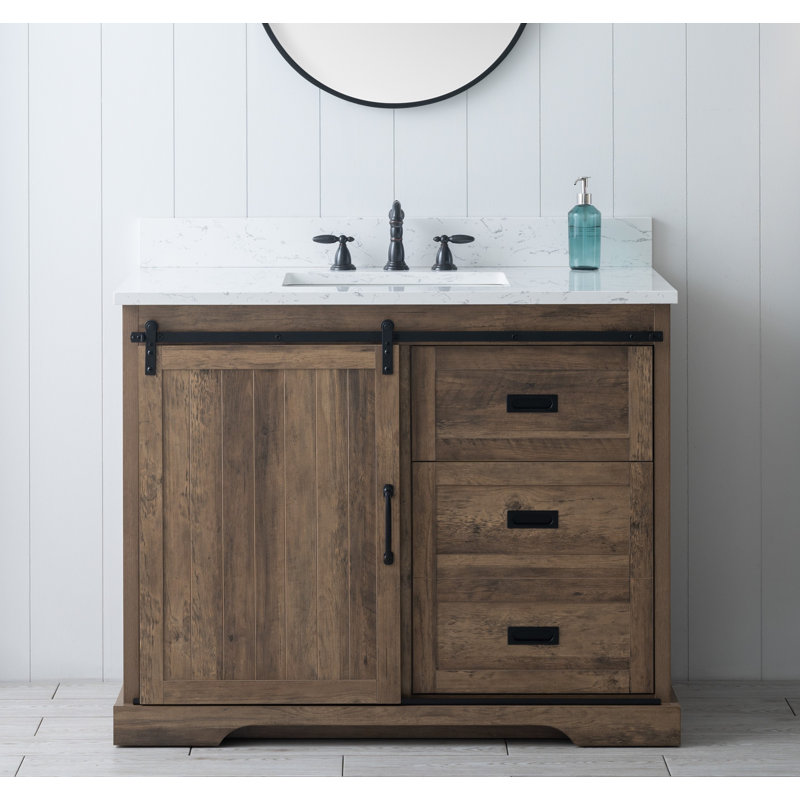 Ensemble de meuble-lavabo simple 42 po Cayden, Blanc de Carrare, Canella brun