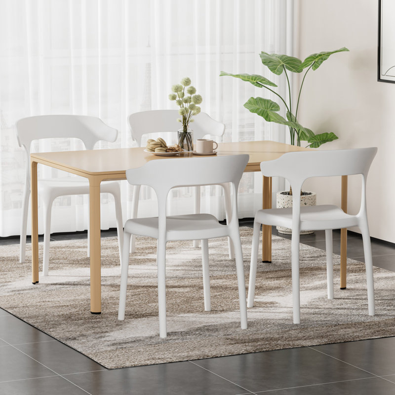 Set Of 4 Dining Chairs Stackable Modern Kitchen Plastic Chairs, Lightweight Dining Room Chair Set, Fully Assembled Waterproof Seating For Kitchen, Cafe, Apartment & Small Spaces