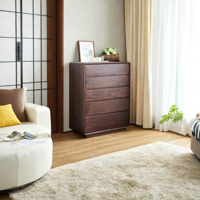 Simple Black Walnut Entrance Cabinet Solid Wood 29.5'' W 5 - Drawer Dresser