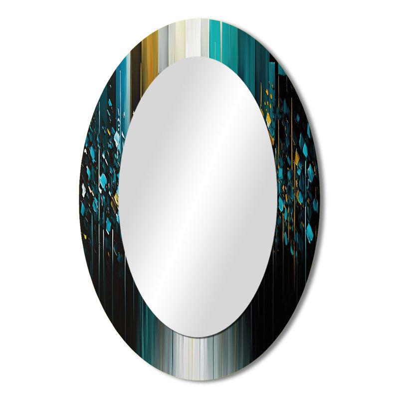 Abstrait géométrique noir et vert II - Miroir mural moderne ovale, 36 po x 24 po