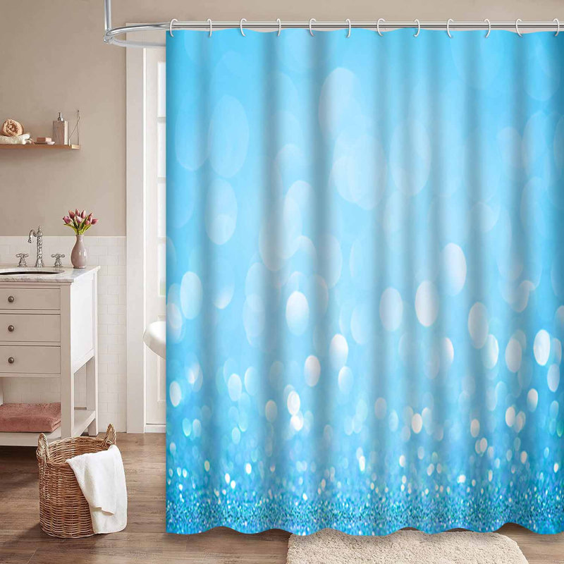 Rideau de douche abstrait bleu clair à 12 crochets, L 72 po x l 84 po