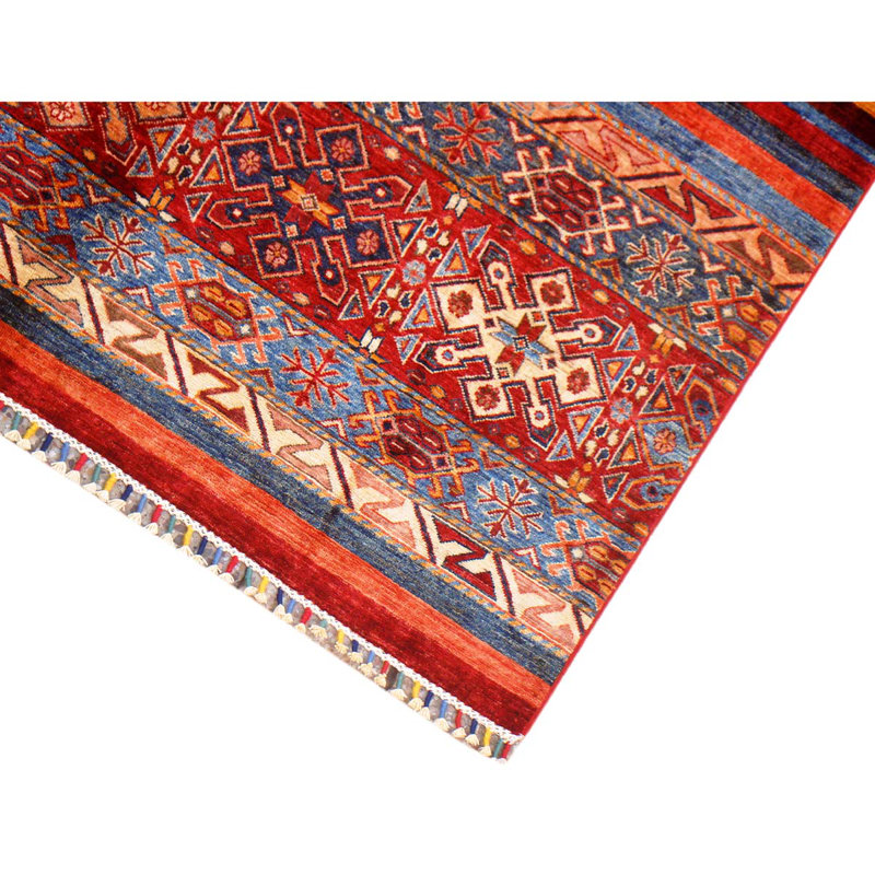 Tapis brun clair / bleu / rouge en laine marocaine noué à la main