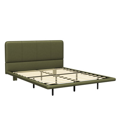 Structure de lit flottant pour grand lit avec dessous de plomb, similicuir moderne, matériaux de première classe, assemblage de voile lisse, 8 effets à DEL dynamiques, poutres en bois, problème