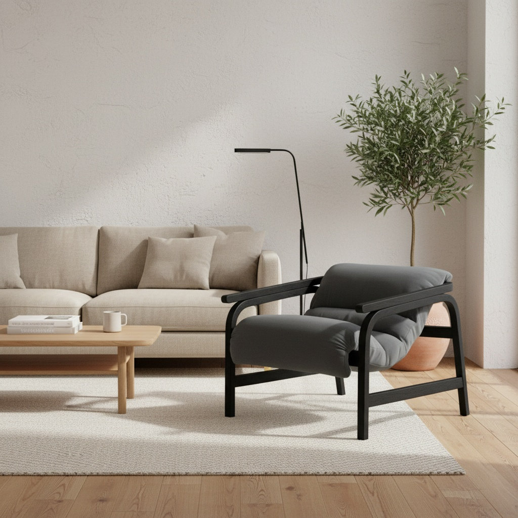 Cellire Linen Accent Chair, Black, Charcoal Polyester