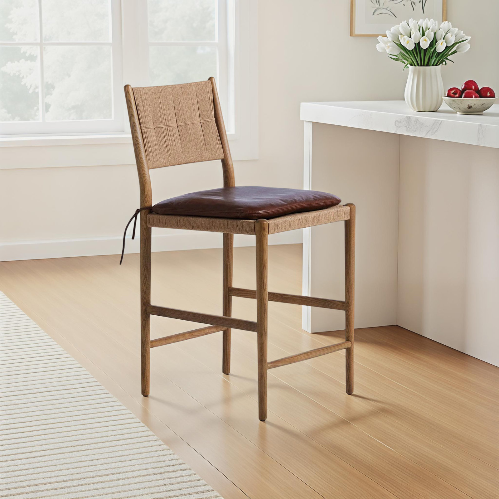 Dara Stool With Cushion, Dark Brown, Brown, Counter Stool (25.08" Seat Height)