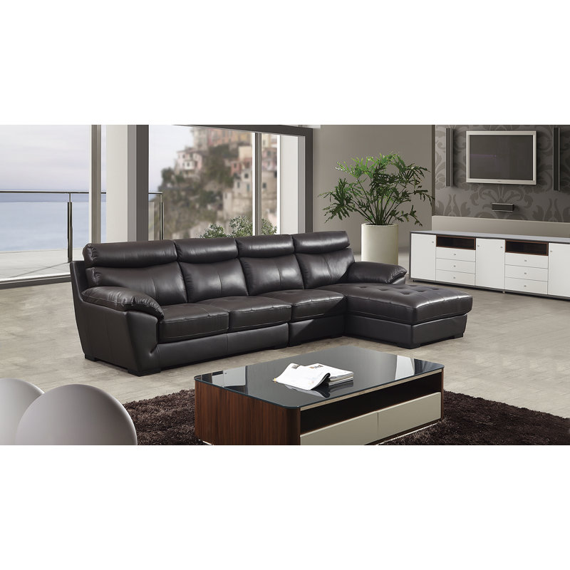 Swindlehurst Upholstered L-Shaped Sectional, Right Hand Facing, Dark Chocolate leather