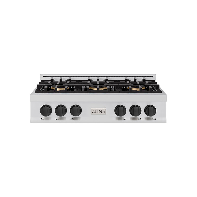 ZLINE Autograph 36 in. Stainless Steel Classic Rangetop with 6 DuoPro Burners and Gold Accents, Matte Black, Matte Black