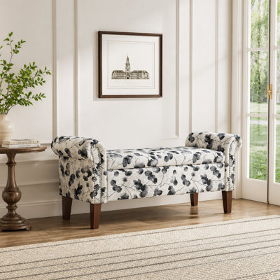 Traditional Rolled Arm Storage Bench Ottoman with Pewter Nailhead Trim