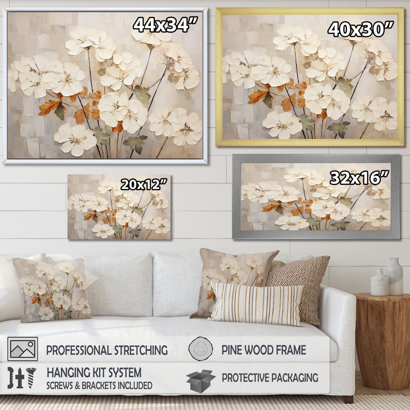 " Minimalism Beige Geraniums II ", Gold Floater Framed, 24" H x 32" W x 1" D