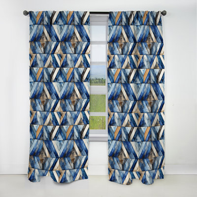 Rustic Cobalt Lattices Elegance I - Rideau abstrait - Rideau géométrique occultant en velours - 1 panneau