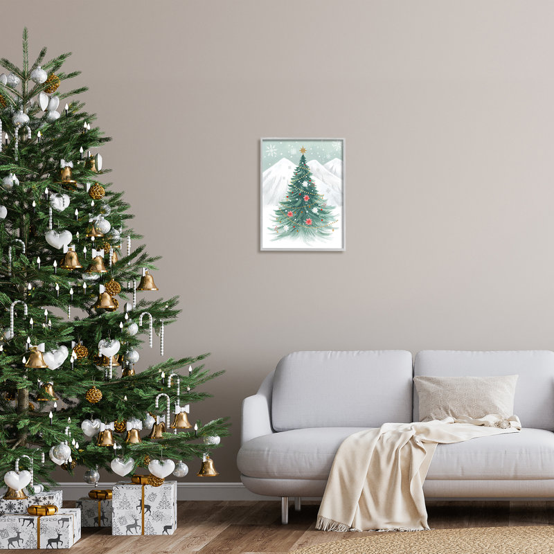 Ba-856 - Arbre de Noël subtil encadré dans la neige, H 20 po x l 16 po x P 1,5 po, Estampe numérique Farmhouse