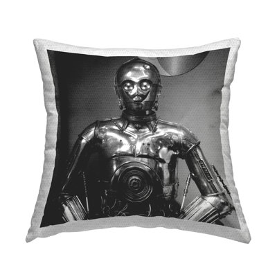 Iconic Robot Science Fiction Monochrome Character Outdoor Printed Pillow by Nice Nshuti